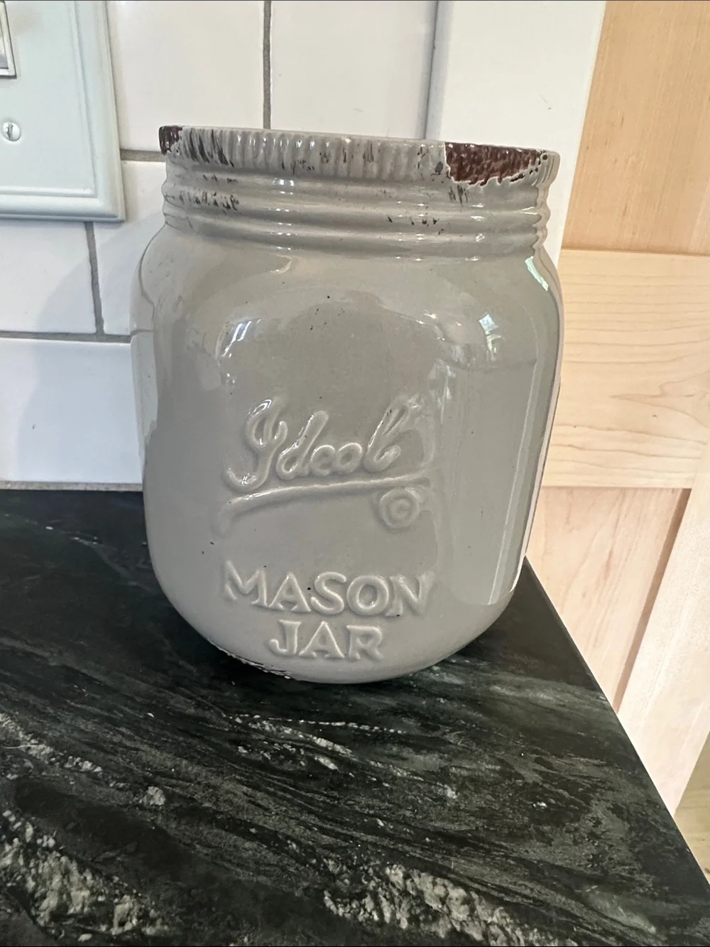Mason Jar Ceramic Canister in Light Gray
